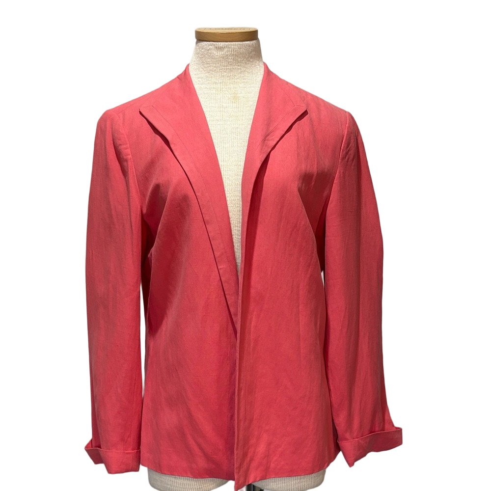 Coldwater Creek sz L coral silk and linen blend open front blazer